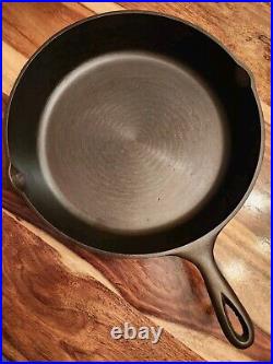 Lodge Cast Iron Skillet #10, 3-Notch, 12-1/8 Dia, Vintage, Seasoned