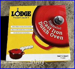 Lodge Dutch Oven 7.5-qt Farmhouse Round Cast Iron Material In Red Enamel With Lid