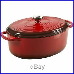 Lodge Dutch Oven Red Enamel Oval 7 Quart Cap. Cast Iron Dishwasher Safe Cookware