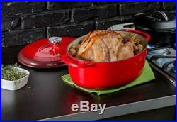 Lodge Dutch Oven Red Enamel Oval 7 Quart Cap. Cast Iron Dishwasher Safe Cookware