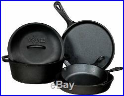 Lodge L5HS3 Pre-Seasoned Cast Iron Cookware Set, 5-Piece