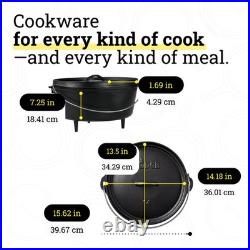 Lodge Pre-Seasoned Cast Iron Deep Camp Dutch Oven With Lid, 10 Quart