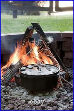 Lodge Preseasoned Cast Iron Deep Camp Dutch Oven Hot Coals Cookware 10 Qt Black