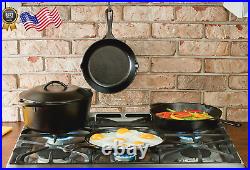 Lodge Seasoned Cast Iron 5 Piece Bundle. 10.5 Griddle 8 Skillet Dutch Oven