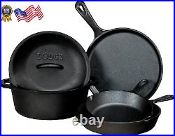 Lodge Seasoned Cast Iron 5 Piece Bundle. 10.5 Griddle 8 Skillet Dutch Oven