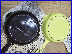 Lot Of 2! Le Creuset Round Frying Pans Black & Yellow Cast Iron Enamel France