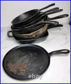Lot of 9 Vintage Cast Iron Skillets & Griddle Pans Unmarked & Nexgrill Resto