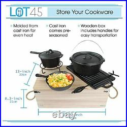 Lot45 Cast Iron Cookware 7pc Set Cast Iron Set with Pots and Pans with Lids