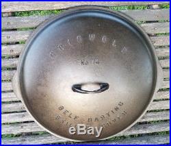 MAGNIFICENT GRISWOLD #14 cast iron RAISED LETTER low dome skillet cover lid 1925