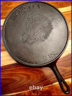 MARIETTA PA Cast Iron Skillet No. 9, Heat Ring, Fully Restored, Gate Mark