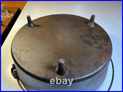 Massive Antique Lodge #14 Cast Iron Camp Dutch Oven Matching Coal Lid w Legs