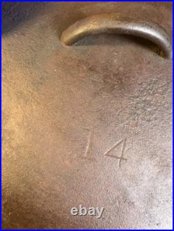 Massive Antique Lodge #14 Cast Iron Camp Dutch Oven Matching Coal Lid w Legs