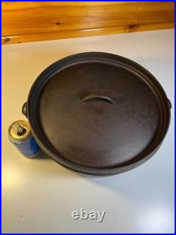 Massive Antique Lodge #14 Cast Iron Camp Dutch Oven Matching Coal Lid w Legs