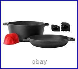 MegaChef 5 Quart Pre-Seasoned 2-in-1 Cast IronDutch Oven and