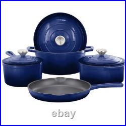 MegaChef 7 Piece Enameled Cast Iron Cookware Set in Blue