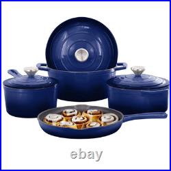 MegaChef 7 Piece Enameled Cast Iron Cookware Set in Blue