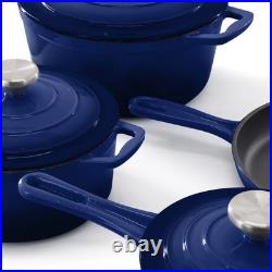 MegaChef 7 Piece Enameled Cast Iron Cookware Set in Blue