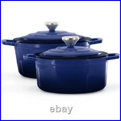 MegaChef 7 Piece Enameled Cast Iron Cookware Set in Blue