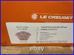 NEW Le Creuset Cast Iron Traditional Floral Cocotte Petal Oven 2.25qt MAUVE PINK