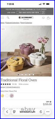 NEW Le Creuset Cast Iron Traditional Floral Cocotte Petal Oven 2.25qt MAUVE PINK