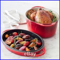 NEW Le Creuset Oval Dutch Oven with Grill Pan Lid RED