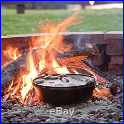NEW Lodge Cast Iron Dutch Oven 8 QT Seasoned With Griddle Lid, Deep Camp Round