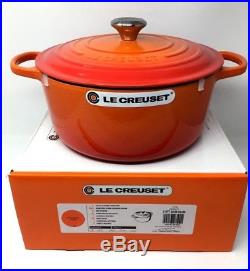 NIB Le Creuset Cast Iron 7 1/4-qt Round French (Dutch) Oven Flame Orange