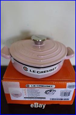 NIB Le Creuset Cast Iron Heart Shaped Dutch Oven dish chiffon pink hibiscus 1-qt