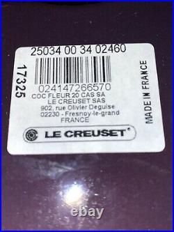 NIB Le Creuset Flower Cocotte 2.25 QT CAST IRON CASSEROLE 20 cm Cassis Purple