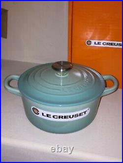 NIB Le Creuset France Cast Iron Round Casserole Oven with Lid Cool Mint 1.5 Quart