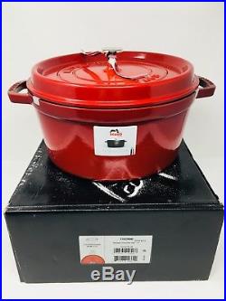 NIB Staub Cast Iron 7-qt Round Cocotte, Dutch Oven, RED (Cherry), NEW