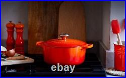 New Le Creuset 4.5 qt Ceramic Cast Iron Signboard Round Dutch Oven Flame