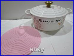 New Le Creuset Cast Iron Limited Edition Sakura Cherry Blossom 2.75qt & Trivet