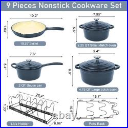 Nonstick Enameled Cast Iron Cookware Set- 9 Pieces Dutch Oven Pot with Lid fo