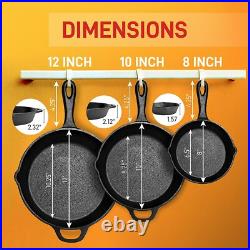 Nutrichef Nonstick Pans Set Cast Iron Skillet With Silicone Handle, 8, 10 & 12