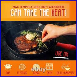 Nutrichef Nonstick Pans Set Cast Iron Skillet With Silicone Handle, 8, 10 & 12