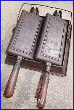 Old Antique Wagner Ware Cast Iron Waffle Maker Double Twin Hotel Pat Feb 22 1910