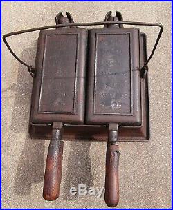 Old Antique Wagner Ware Cast Iron Waffle Maker Double Twin Hotel Pat Feb 22 1910