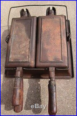 Old Antique Wagner Ware Cast Iron Waffle Maker Double Twin Hotel Pat Feb 22 1910