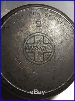 Old Very Rare Griswold Cast Iron #9 Skillet SLANT Logo 710 H with Heat ring