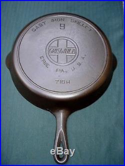 Old Very Rare Griswold Erie Cast Iron #9 Skillet SLANT Logo 710 H with Heat ring