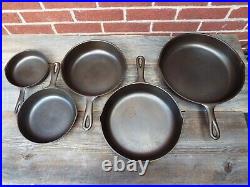 Older Birmingham Stove & Range /BSR Cast Iron Skillets #'s 3 5 7 8 10, Restored