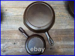 Older Birmingham Stove & Range /BSR Cast Iron Skillets #'s 3 5 7 8 10, Restored