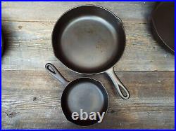 Older Birmingham Stove & Range /BSR Cast Iron Skillets #'s 3 5 7 8 10, Restored