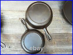 Older Birmingham Stove & Range /BSR Cast Iron Skillets #'s 3 5 7 8 10, Restored