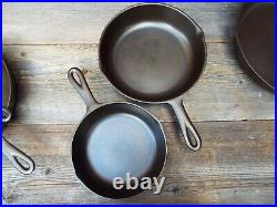 Older Birmingham Stove & Range /BSR Cast Iron Skillets #'s 3 5 7 8 10, Restored