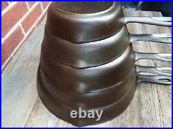 Older Birmingham Stove & Range /BSR Cast Iron Skillets #'s 3 5 7 8 10, Restored