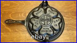 Original Antique Griswold Heart Star No. 18 Cast Iron Waffle Iron With Low Base