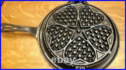 Original Antique Griswold Heart Star No. 18 Cast Iron Waffle Iron With Low Base