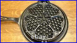 Original Antique Griswold Heart Star No. 18 Cast Iron Waffle Iron With Low Base